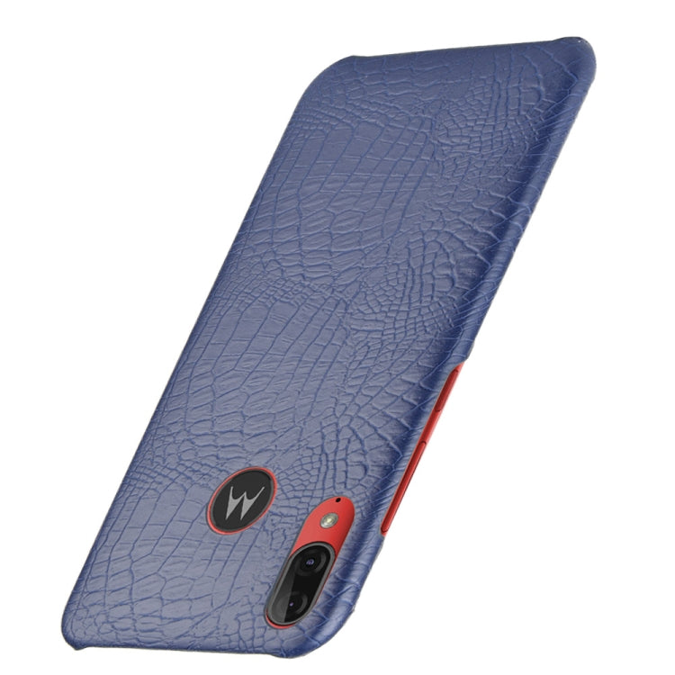 For Motorola Moto E6 Plus Shockproof Crocodile Texture PC + PU Case(Blue)