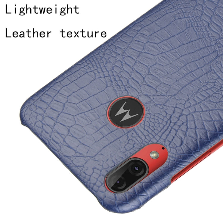 For Motorola Moto E6 Plus Shockproof Crocodile Texture PC + PU Case(Blue)