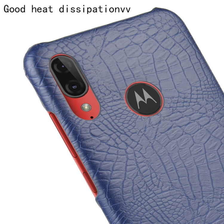 For Motorola Moto E6 Plus Shockproof Crocodile Texture PC + PU Case(Blue)