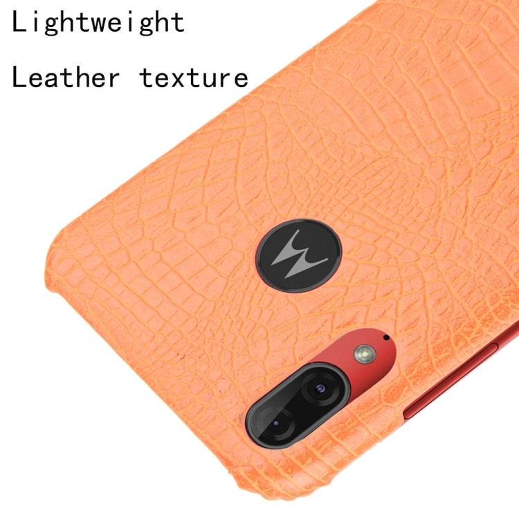 For Motorola Moto E6 Plus Shockproof Crocodile Texture PC + PU Case(Orange)