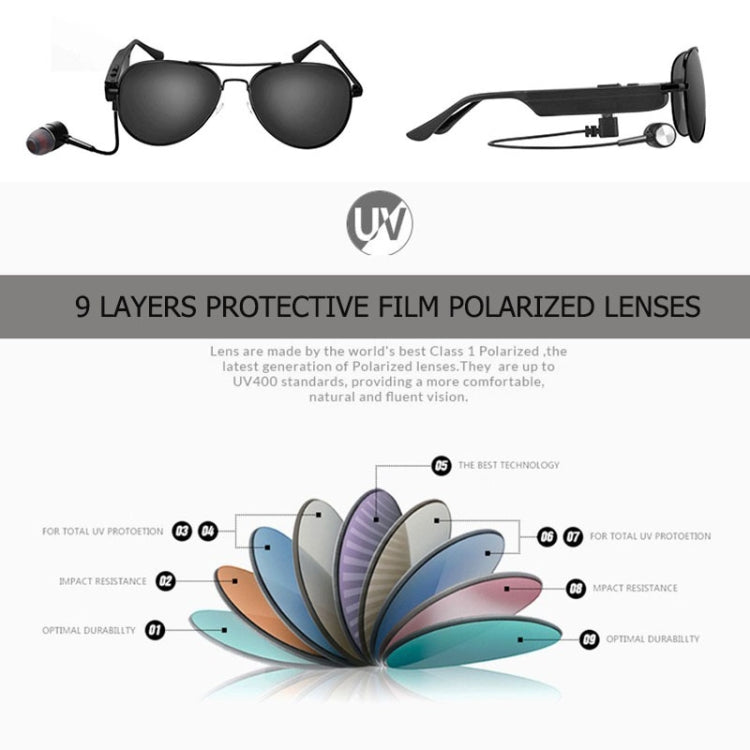 A8 Wireless Earphone Bluetooth Headset Sunglasses Music Headphones Smart Glasses Earbud Hands-free with Mic