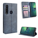 For Motorola Moto G8 Plus Magnetic Buckle Retro Crazy Horse Texture Horizontal Flip Leather Case with Holder & Card Slots & Photo Frame(Blue)