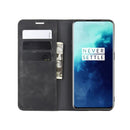 For OnePlus 7T Pro Retro-skin Business Magnetic Suction Leather Case with Purse-Bracket-Chuck(Black)