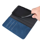 For OnePlus 7T Pro Retro-skin Business Magnetic Suction Leather Case with Purse-Bracket-Chuck(Dark Blue)