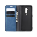 For OnePlus 7T Pro Retro-skin Business Magnetic Suction Leather Case with Purse-Bracket-Chuck(Dark Blue)