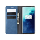 For OnePlus 7T Pro Retro-skin Business Magnetic Suction Leather Case with Purse-Bracket-Chuck(Dark Blue)
