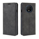 For OnePlus 7T Retro-skin Business Magnetic Suction Leather Case with Purse-Bracket-Chuck(Black)