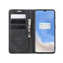 For OnePlus 7T Retro-skin Business Magnetic Suction Leather Case with Purse-Bracket-Chuck(Black)