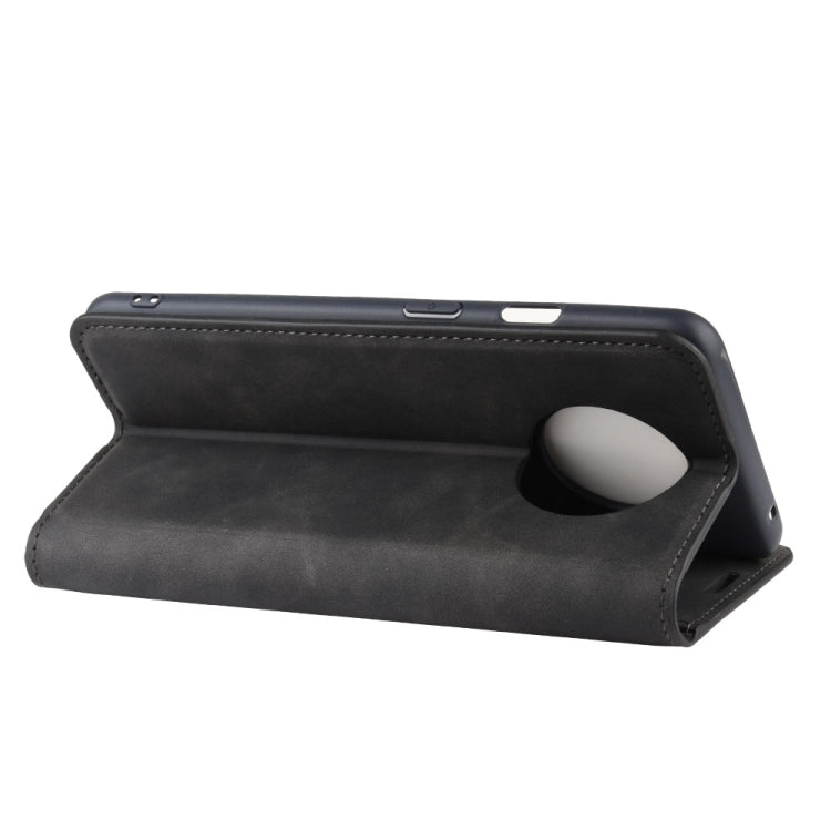 For OnePlus 7T Retro-skin Business Magnetic Suction Leather Case with Purse-Bracket-Chuck(Black)