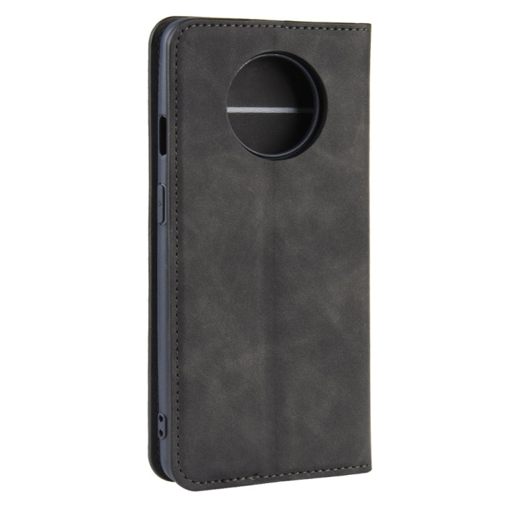 For OnePlus 7T Retro-skin Business Magnetic Suction Leather Case with Purse-Bracket-Chuck(Black)