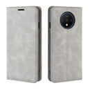 For OnePlus 7T Retro-skin Business Magnetic Suction Leather Case with Purse-Bracket-Chuck(Grey)