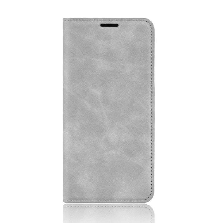 For OnePlus 7T Retro-skin Business Magnetic Suction Leather Case with Purse-Bracket-Chuck(Grey)