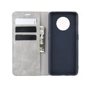 For OnePlus 7T Retro-skin Business Magnetic Suction Leather Case with Purse-Bracket-Chuck(Grey)