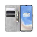 For OnePlus 7T Retro-skin Business Magnetic Suction Leather Case with Purse-Bracket-Chuck(Grey)