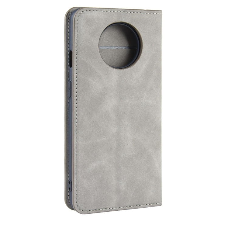 For OnePlus 7T Retro-skin Business Magnetic Suction Leather Case with Purse-Bracket-Chuck(Grey)
