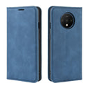 For OnePlus 7T Retro-skin Business Magnetic Suction Leather Case with Purse-Bracket-Chuck(Dark Blue)