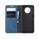 For OnePlus 7T Retro-skin Business Magnetic Suction Leather Case with Purse-Bracket-Chuck(Dark Blue)