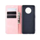 For OnePlus 7T Retro-skin Business Magnetic Suction Leather Case with Purse-Bracket-Chuck(Pink)