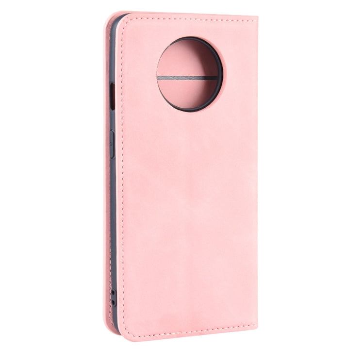 For OnePlus 7T Retro-skin Business Magnetic Suction Leather Case with Purse-Bracket-Chuck(Pink)