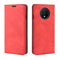 For OnePlus 7T Retro-skin Business Magnetic Suction Leather Case with Purse-Bracket-Chuck(Red)