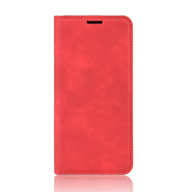 For OnePlus 7T Retro-skin Business Magnetic Suction Leather Case with Purse-Bracket-Chuck(Red)