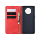 For OnePlus 7T Retro-skin Business Magnetic Suction Leather Case with Purse-Bracket-Chuck(Red)