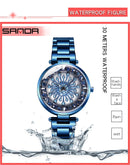 SANDA 1017 Lady Watch All Over The Sky Star 360 Degree Rotating Watch Diamond Steel Band Women Watch(Rose Gold)