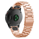 For Garmin Fenix 5 Three-Bead Stainless Steel Metal Watch Band, Size:22MM(Rose Gold)