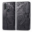 For Motorola One Action Butterfly Love Flower Embossed Horizontal Flip Leather Case with Bracket Lanyard Card Slot Wallet(Black)