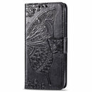 For Motorola One Action Butterfly Love Flower Embossed Horizontal Flip Leather Case with Bracket Lanyard Card Slot Wallet(Black)