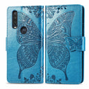 For Motorola One Action Butterfly Love Flower Embossed Horizontal Flip Leather Case with Bracket Lanyard Card Slot Wallet(Blue)