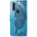 For Motorola One Action Butterfly Love Flower Embossed Horizontal Flip Leather Case with Bracket Lanyard Card Slot Wallet(Blue)
