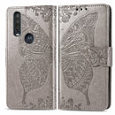 For Motorola One Action Butterfly Love Flower Embossed Horizontal Flip Leather Case with Bracket Lanyard Card Slot Wallet(Gray)