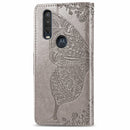 For Motorola One Action Butterfly Love Flower Embossed Horizontal Flip Leather Case with Bracket Lanyard Card Slot Wallet(Gray)