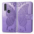For Motorola One Action Butterfly Love Flower Embossed Horizontal Flip Leather Case with Bracket Lanyard Card Slot Wallet(Light Purple)