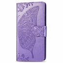 For Motorola One Action Butterfly Love Flower Embossed Horizontal Flip Leather Case with Bracket Lanyard Card Slot Wallet(Light Purple)