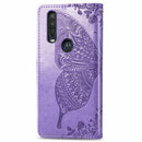 For Motorola One Action Butterfly Love Flower Embossed Horizontal Flip Leather Case with Bracket Lanyard Card Slot Wallet(Light Purple)