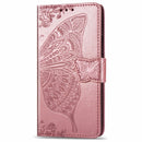 For Motorola One Action Butterfly Love Flower Embossed Horizontal Flip Leather Case with Bracket Lanyard Card Slot Wallet(Rose Gold)