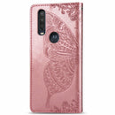 For Motorola One Action Butterfly Love Flower Embossed Horizontal Flip Leather Case with Bracket Lanyard Card Slot Wallet(Rose Gold)