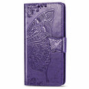 For Motorola One Action Butterfly Love Flower Embossed Horizontal Flip Leather Case with Bracket Lanyard Card Slot Wallet(Dark Purple)