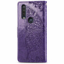For Motorola One Action Butterfly Love Flower Embossed Horizontal Flip Leather Case with Bracket Lanyard Card Slot Wallet(Dark Purple)