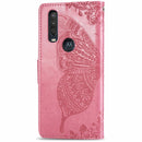 For Motorola One Action Butterfly Love Flower Embossed Horizontal Flip Leather Case with Bracket Lanyard Card Slot Wallet(Pink)
