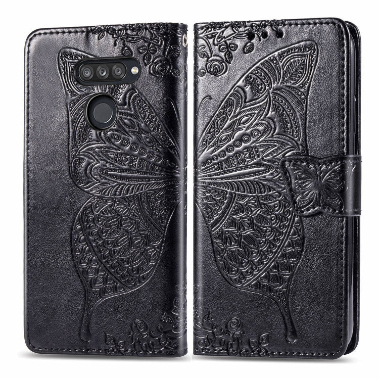 For LG K50S Butterfly Love Flower Embossed Horizontal Flip Leather Case with Bracket / Card Slot / Wallet / Lanyard(Black)