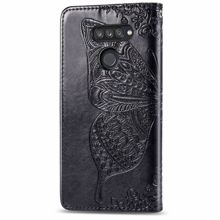 For LG K50S Butterfly Love Flower Embossed Horizontal Flip Leather Case with Bracket / Card Slot / Wallet / Lanyard(Black)