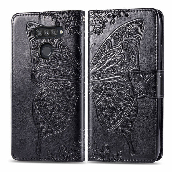 For LG K50S Butterfly Love Flower Embossed Horizontal Flip Leather Case with Bracket / Card Slot / Wallet / Lanyard(Black)