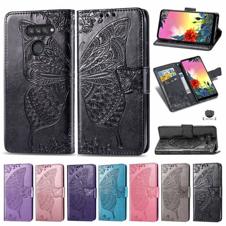 For LG K50S Butterfly Love Flower Embossed Horizontal Flip Leather Case with Bracket / Card Slot / Wallet / Lanyard(Blue)