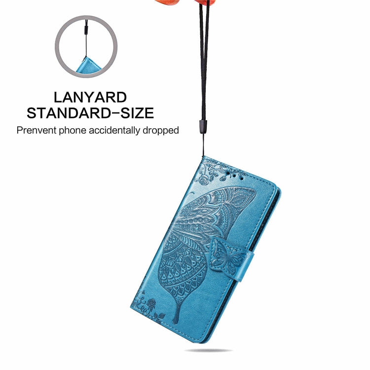 For LG K50S Butterfly Love Flower Embossed Horizontal Flip Leather Case with Bracket / Card Slot / Wallet / Lanyard(Blue)