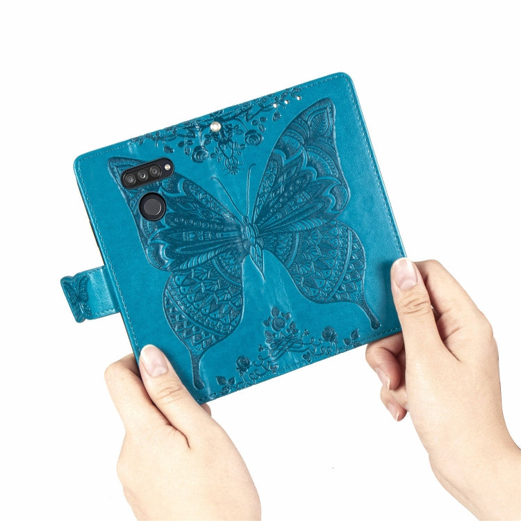 For LG K50S Butterfly Love Flower Embossed Horizontal Flip Leather Case with Bracket / Card Slot / Wallet / Lanyard(Blue)