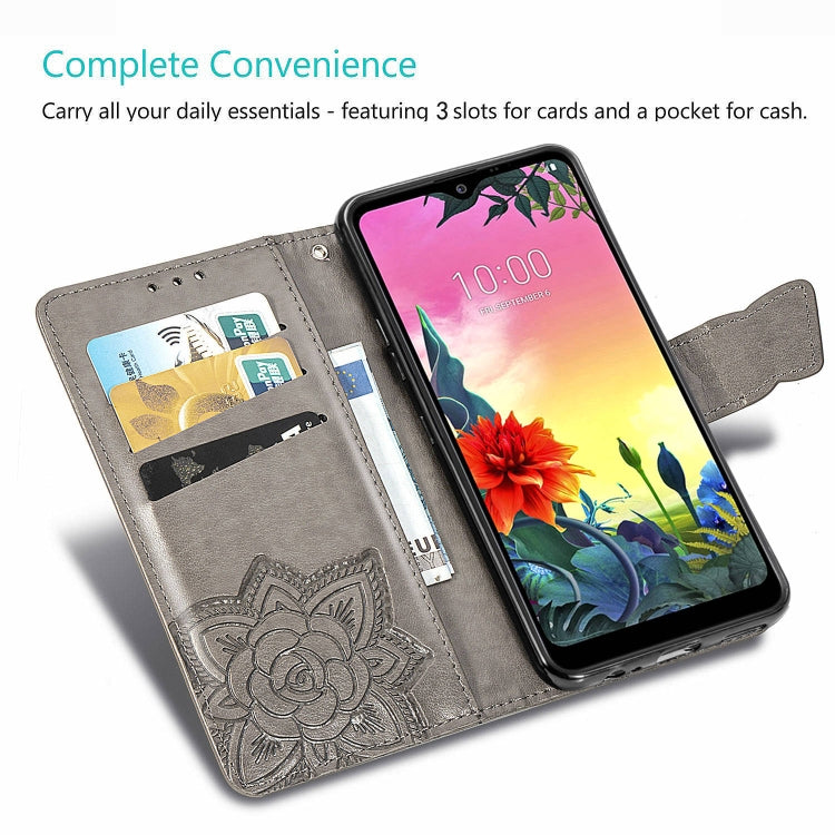 For LG K50S Butterfly Love Flower Embossed Horizontal Flip Leather Case with Bracket / Card Slot / Wallet / Lanyard(Blue)