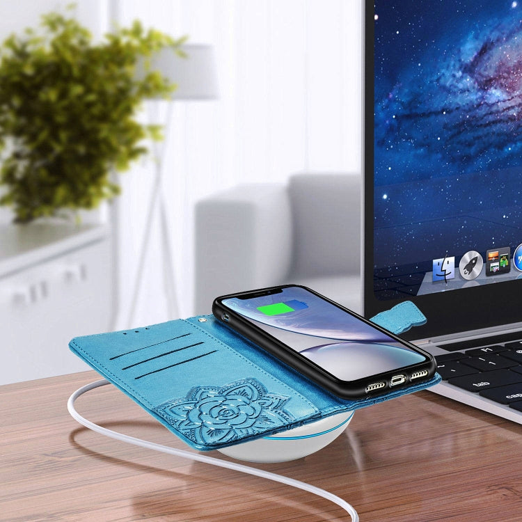 For LG K50S Butterfly Love Flower Embossed Horizontal Flip Leather Case with Bracket / Card Slot / Wallet / Lanyard(Blue)